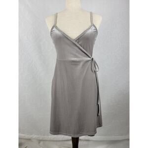BP Womens Wrap Dress Size XS Gray Velour Spaghetti Strap Tie Waist A-line Mini